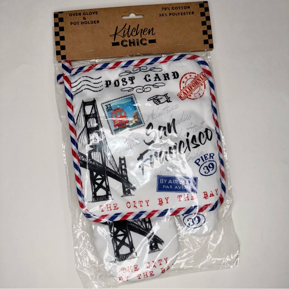 NEW KITCHEN CHIC SAN FRANCISCO OVEN GLOVE & POT HOLDER